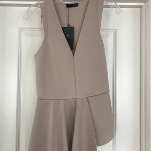 Zara Neutral Peplum Top with Asymmetric Hem